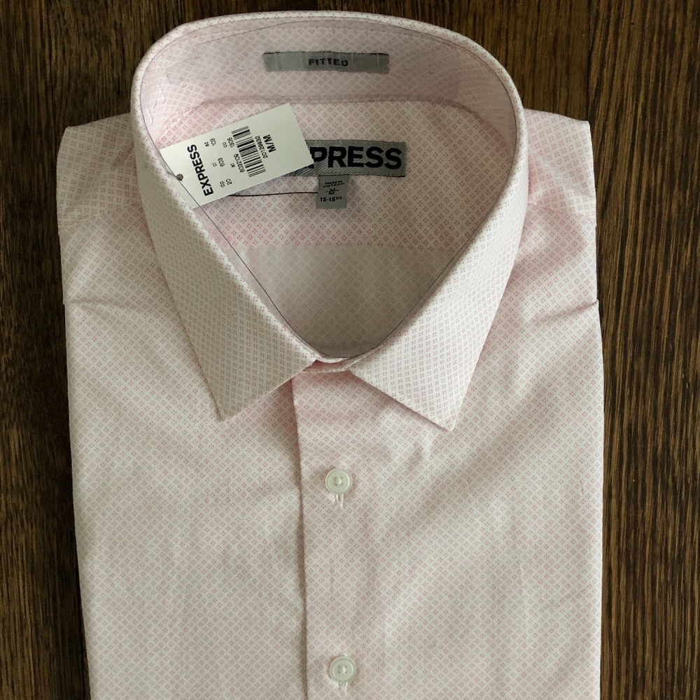 Express White and Pink Pattern Button Down Shirt